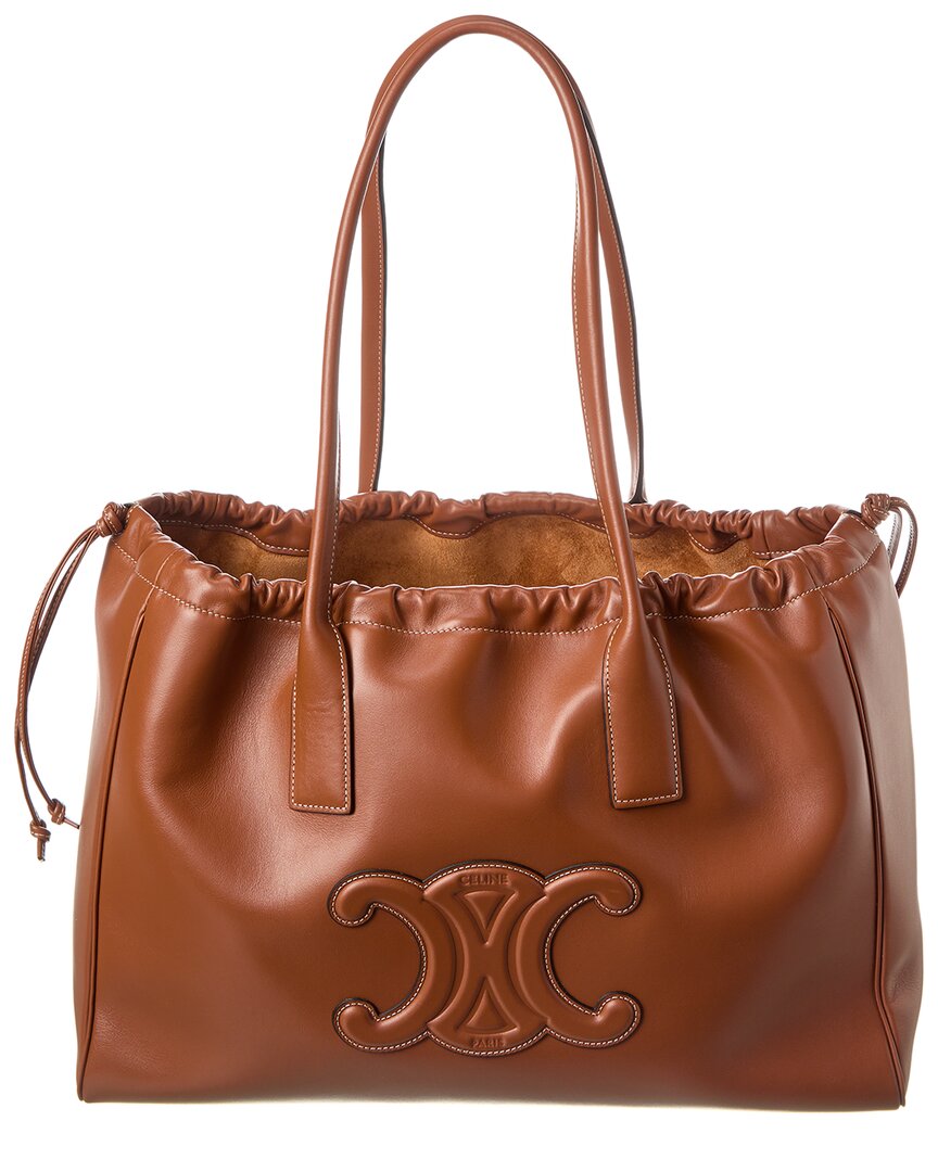Celine Cabas Drawstring Leather Tote In Brown