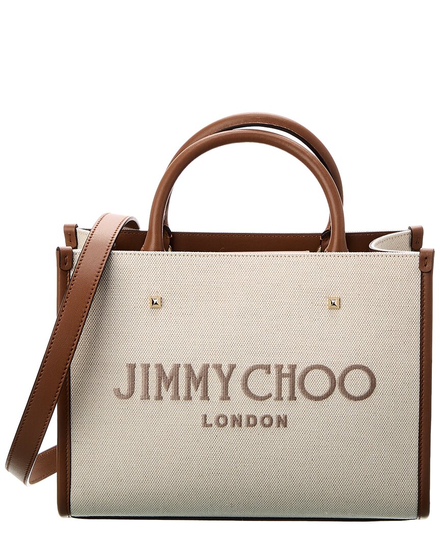 Shop Jimmy Choo Avenue Small Canvas & Leather Tote In Brown