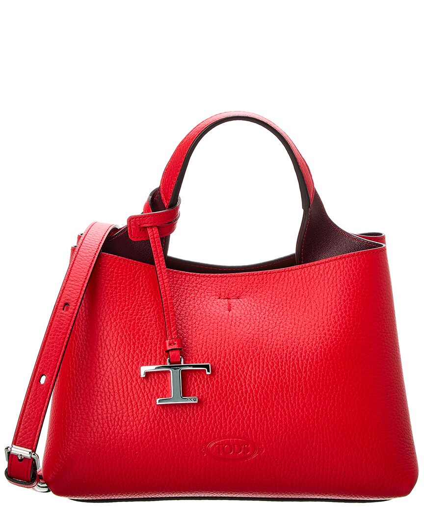 Tod's T Logo Charm Leather Tote In Red