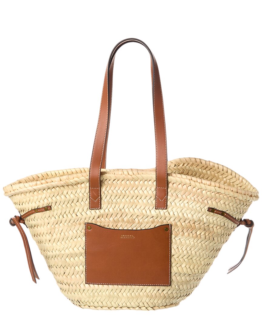 Isabel Marant Cadix Raffia & Leather Tote In Brown