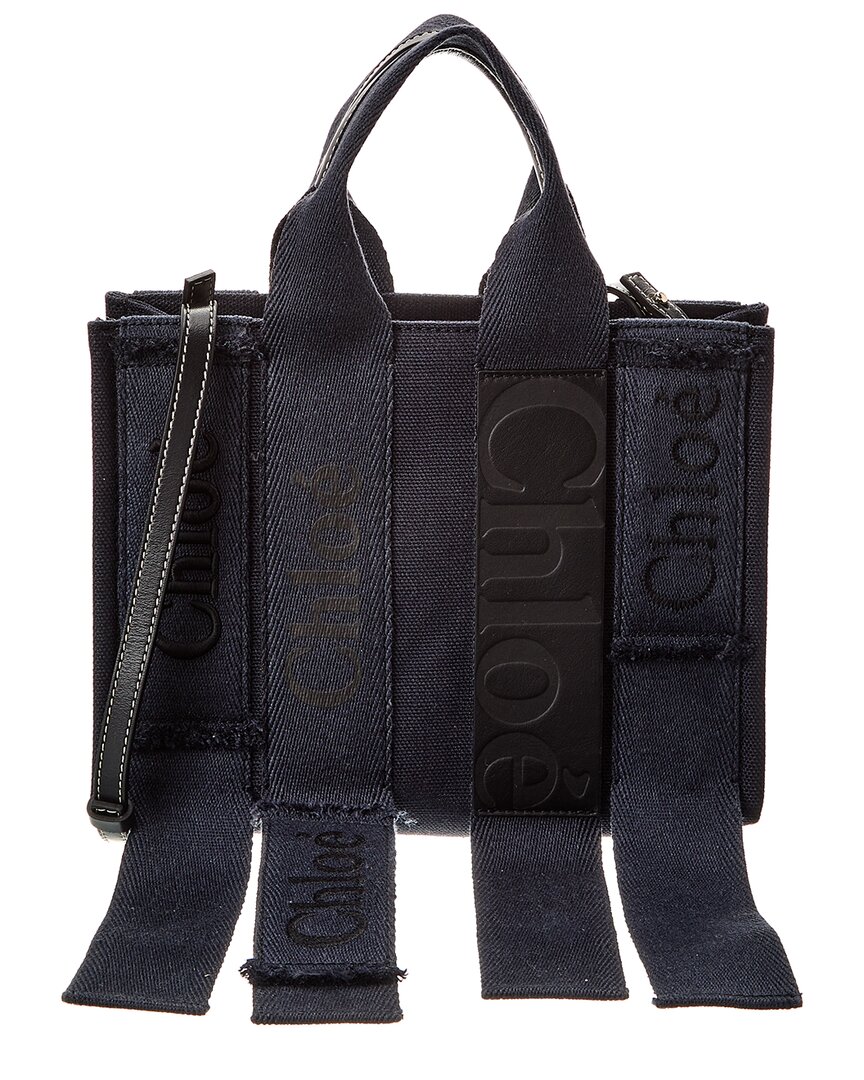 CHLOÉ CHLOÉ WOODY SMALL CANVAS & LEATHER TOTE
