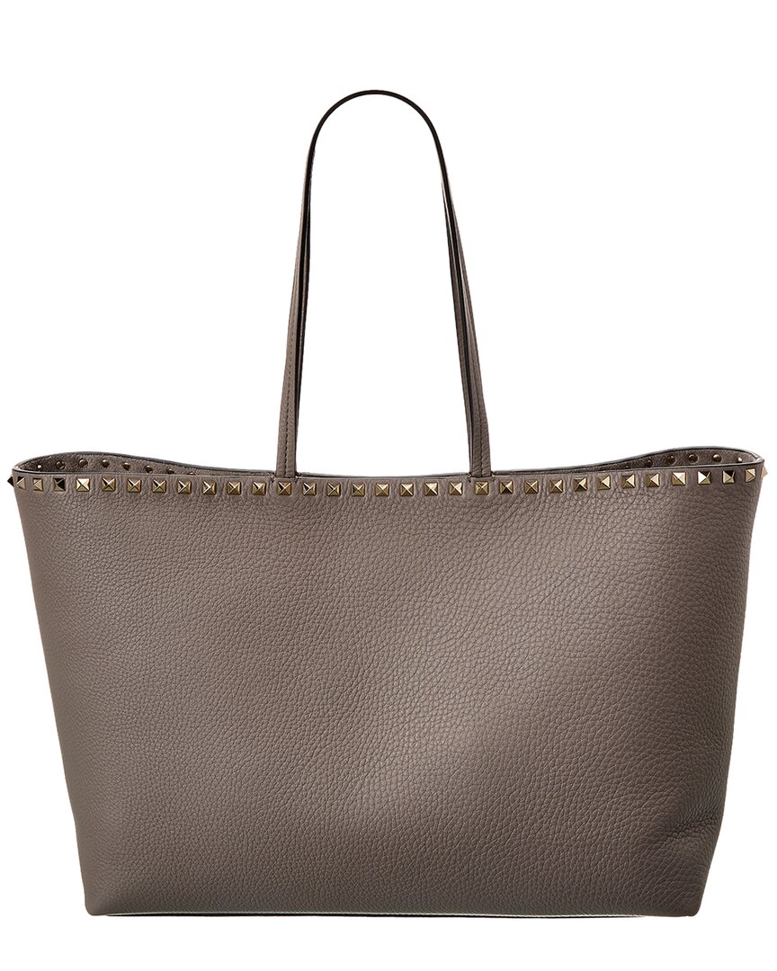 Valentino Rockstud Large Grainy Leather Shopper Tote In Brown