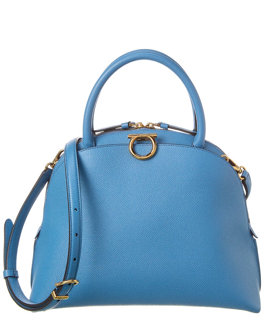 Ferragamo Gancini Leather Shoulder Bag In Blue
