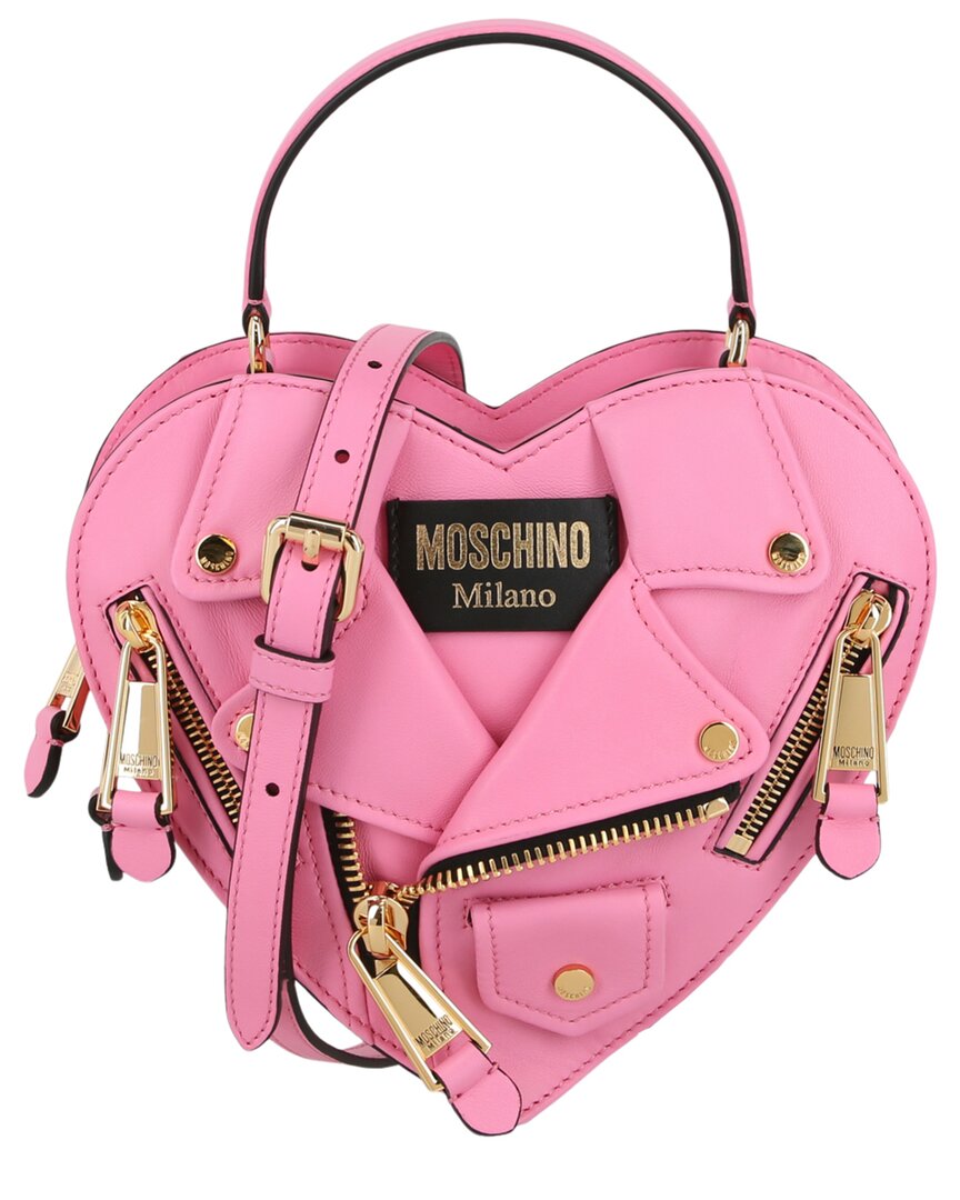 Moschino Biker Heart-shaped Leather Tote In Pink