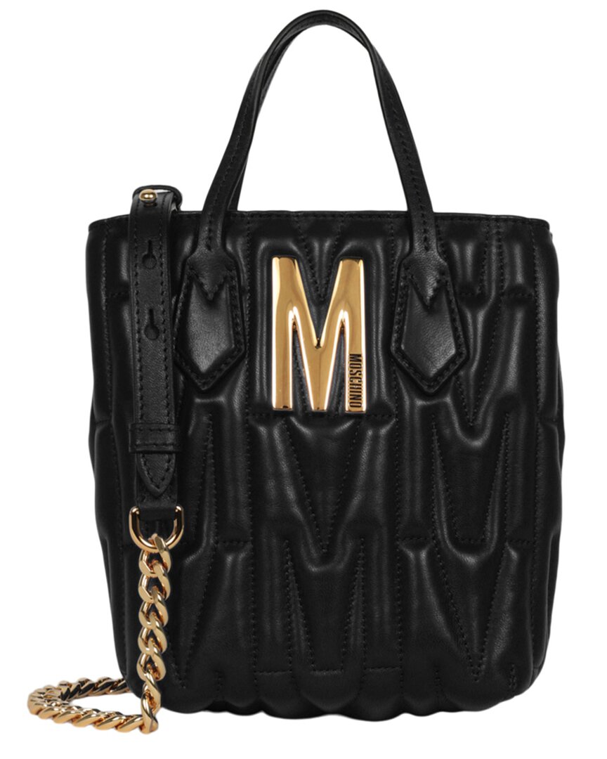 Moschino Logo Leather Tote In Black