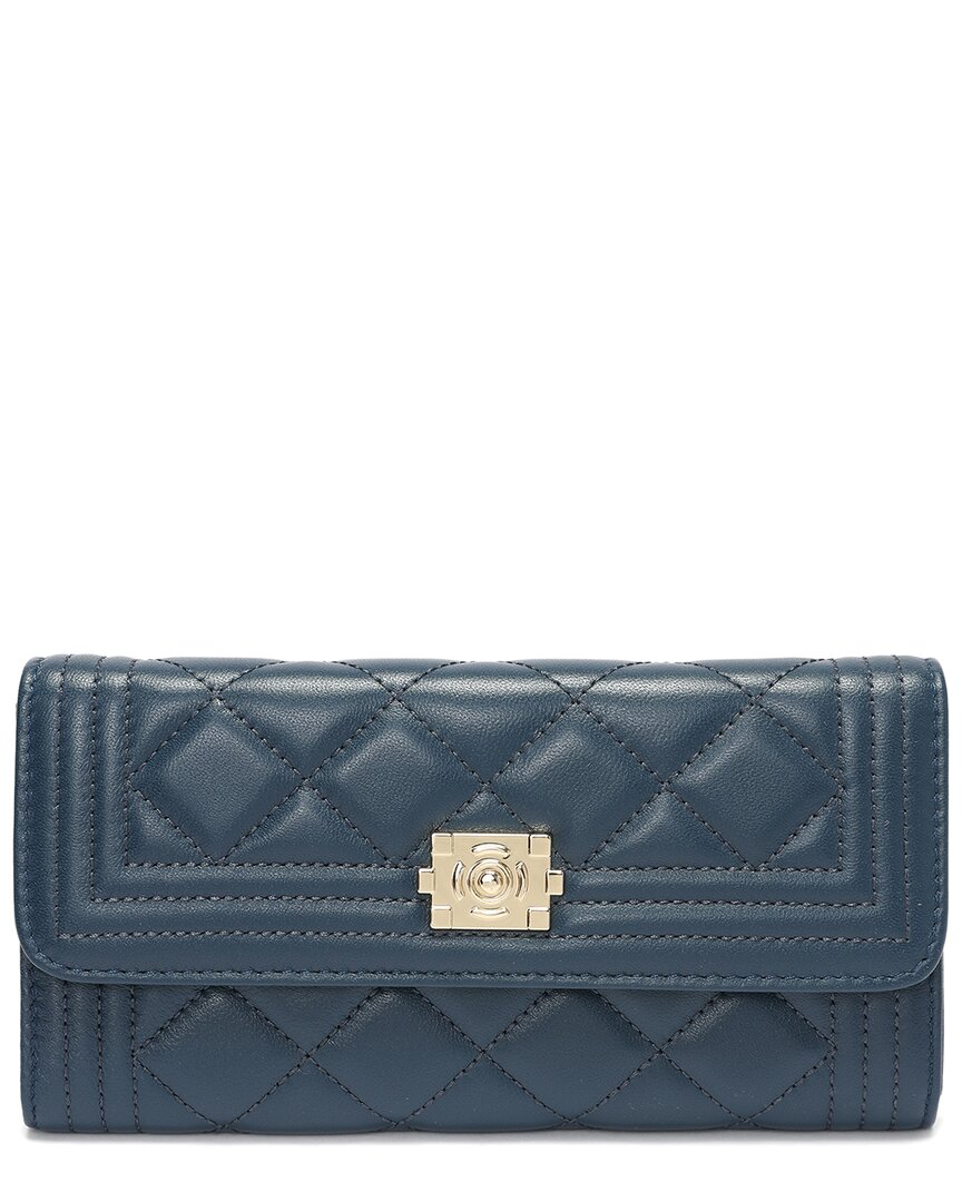 Tiffany & Fred Paris Quilted Leather Wallet In Blue