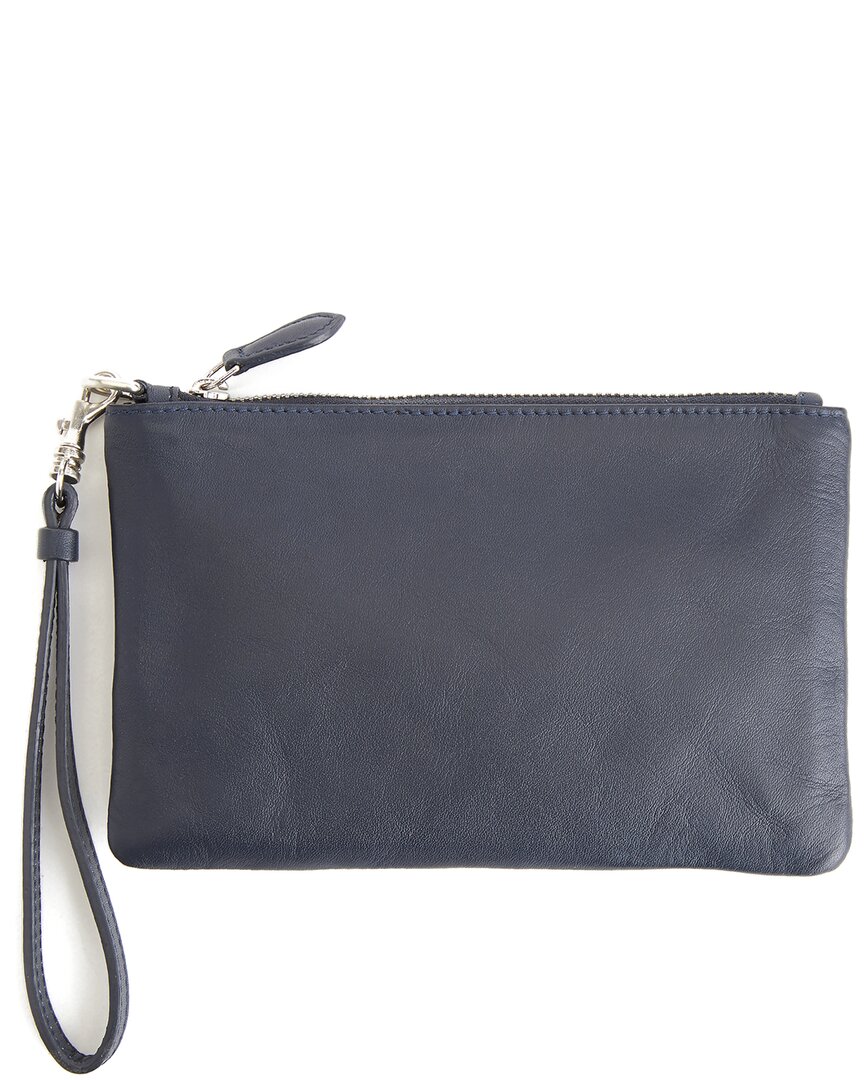 Royce New York Zippered Leather Wristlet Wallet In Blue