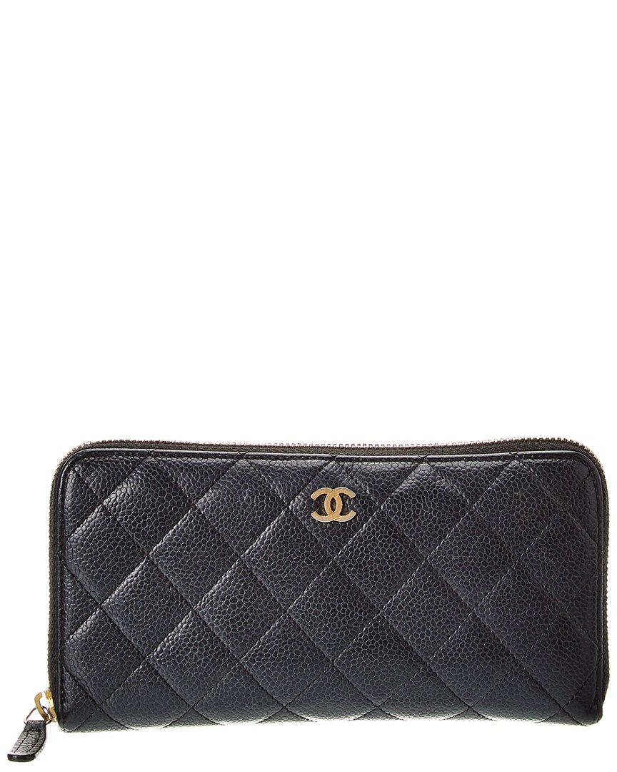 Pre-owned Chanel Black Lambskin Leather Cc Wallet (authentic )