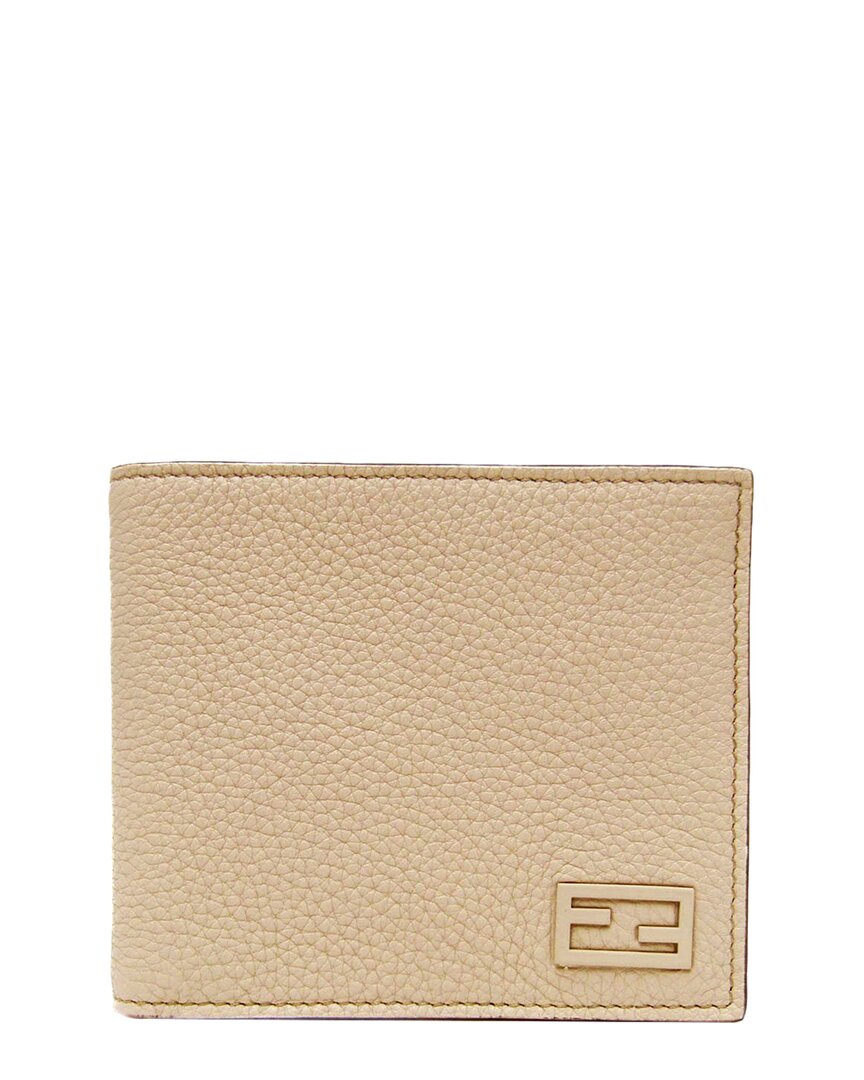Fendi Yellow And Beige Leather Flat Card Holder