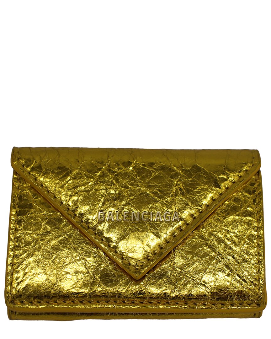 Balenciaga Metallic Gold Leather Mini Papier Trifold Wallet (authentic Pre- Owned)