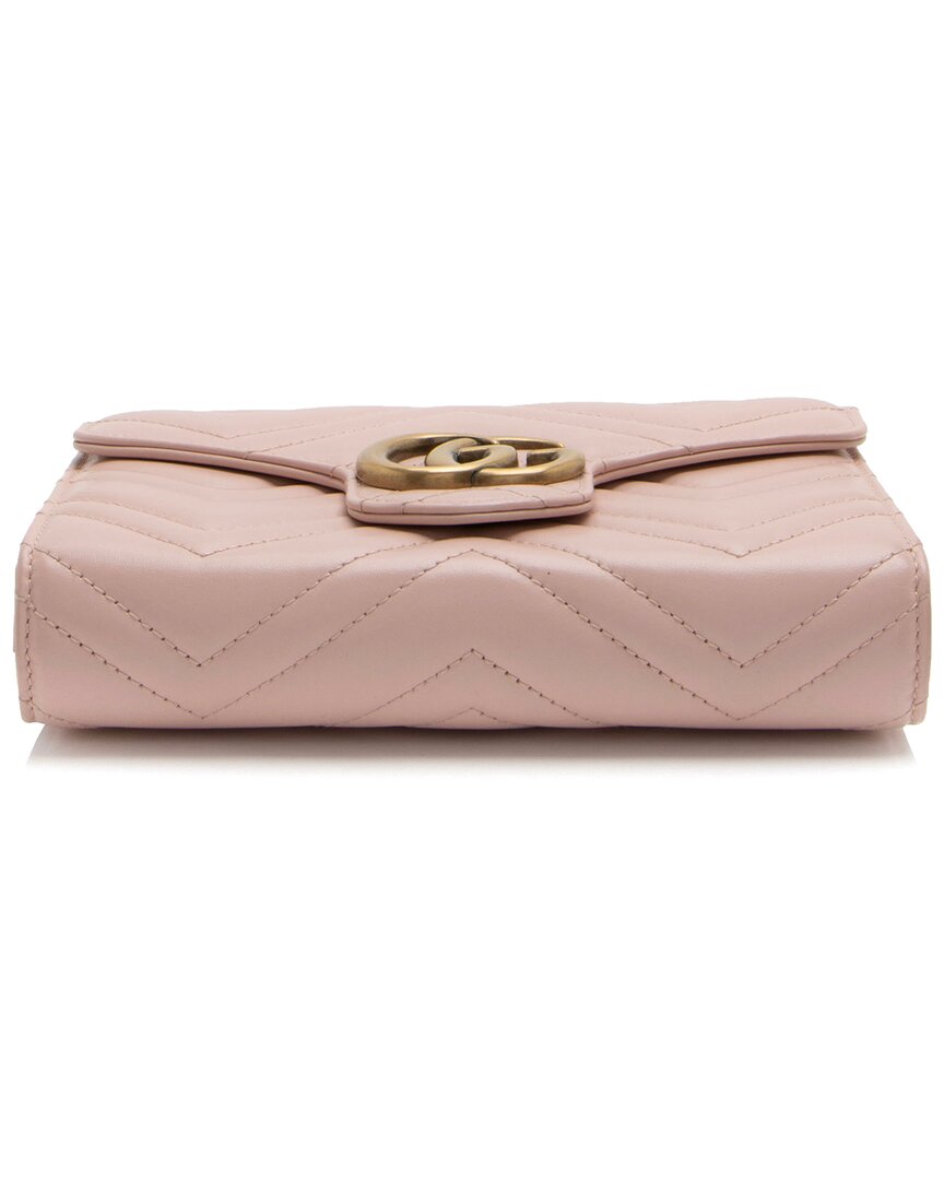 Gucci Pink Leather Gg Marmont Mini Wallet On Chain (authentic Pre-loved) In Pink