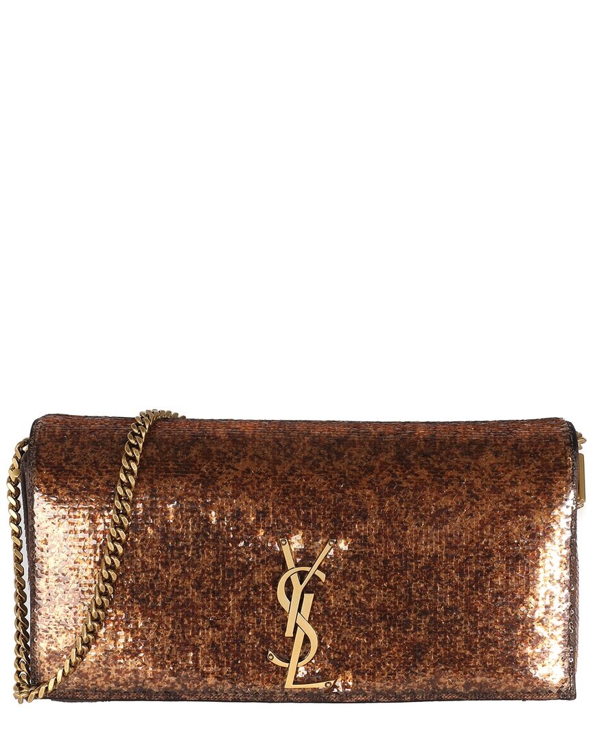 Saint Laurent Kate 99 Medium Sequin Wallet On Chai