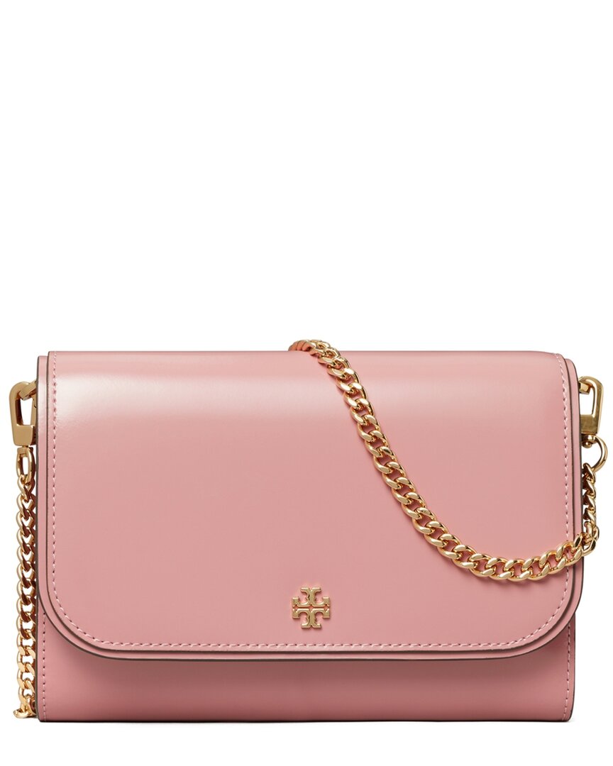 Tory Burch Emerson Patent Chain Wallet In Pink