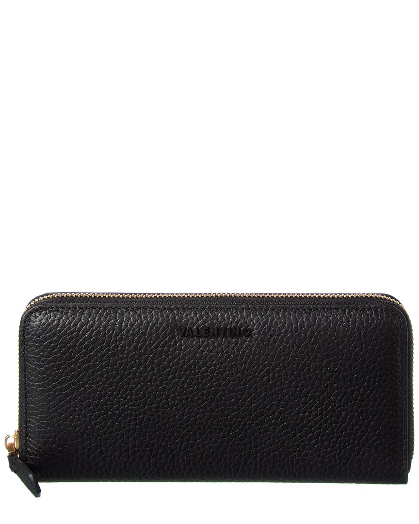 Valentino By Mario Valentino Farley Continental Top Zip Leather Wallet In Black