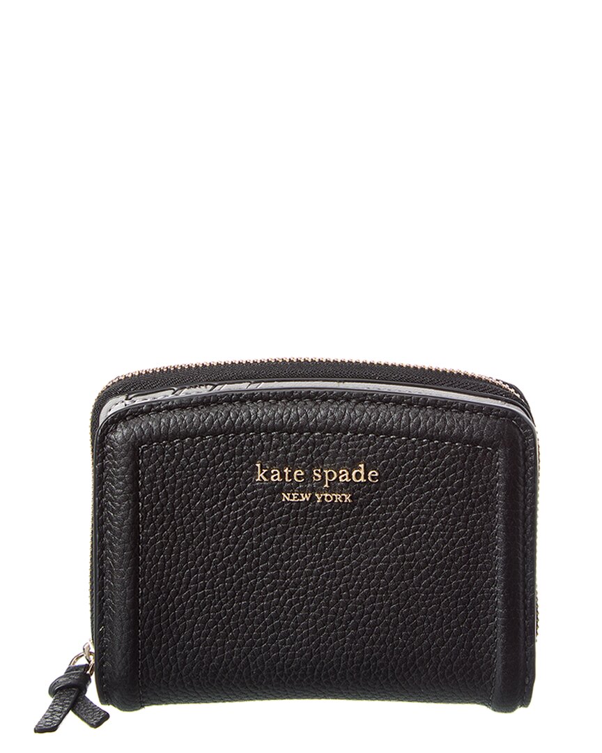 Kate Spade New York Knott Pebbled Leather Small Compact Wallet In Black