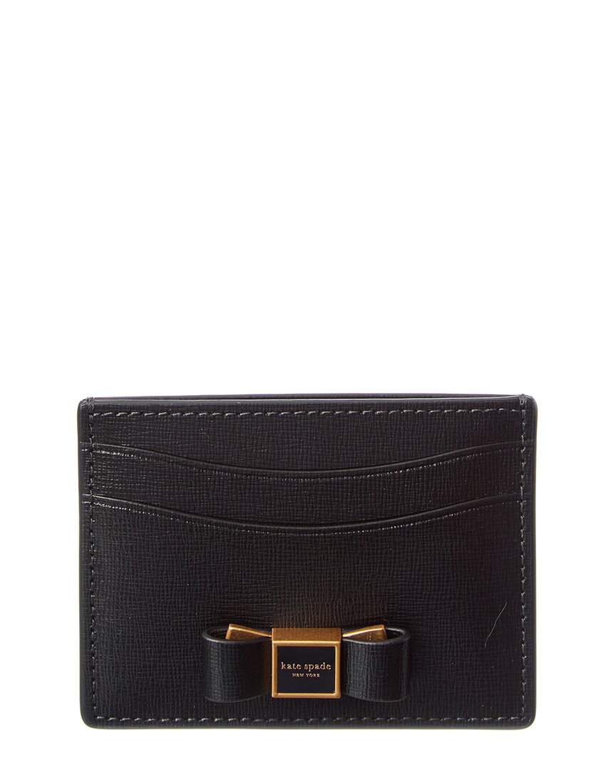 Kate Spade New York Morgan Bow Embellished Saffiano Leather Card Holder In Black