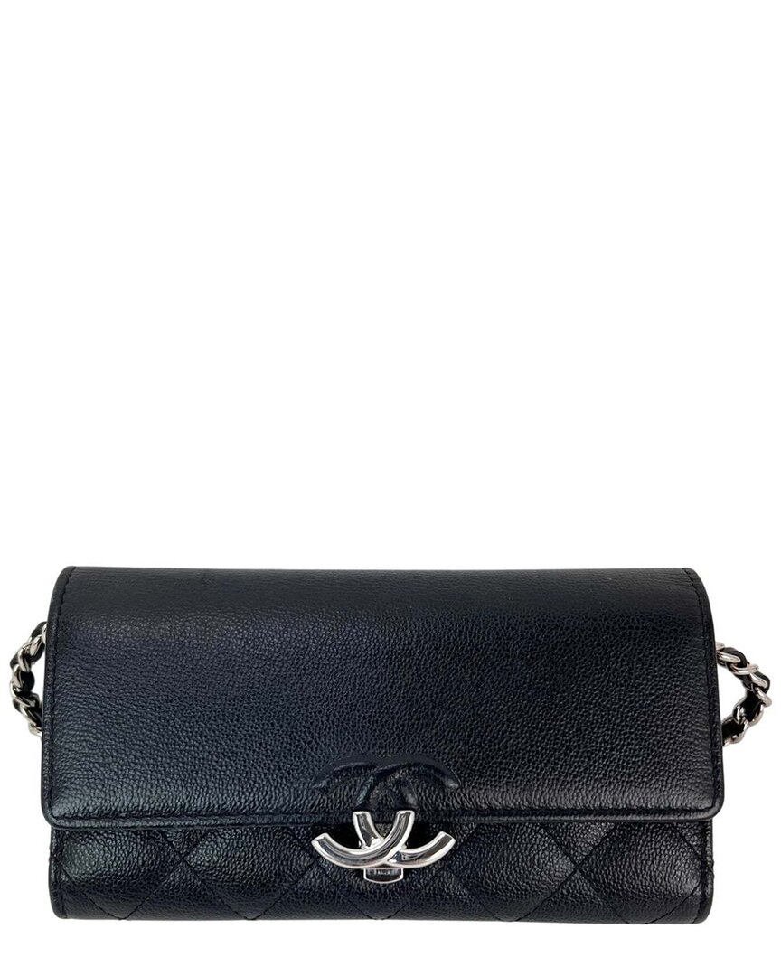 Pre-owned Chanel Black Leather Quilted Cc Box Flap Wallet (authentic Pre-loved)
