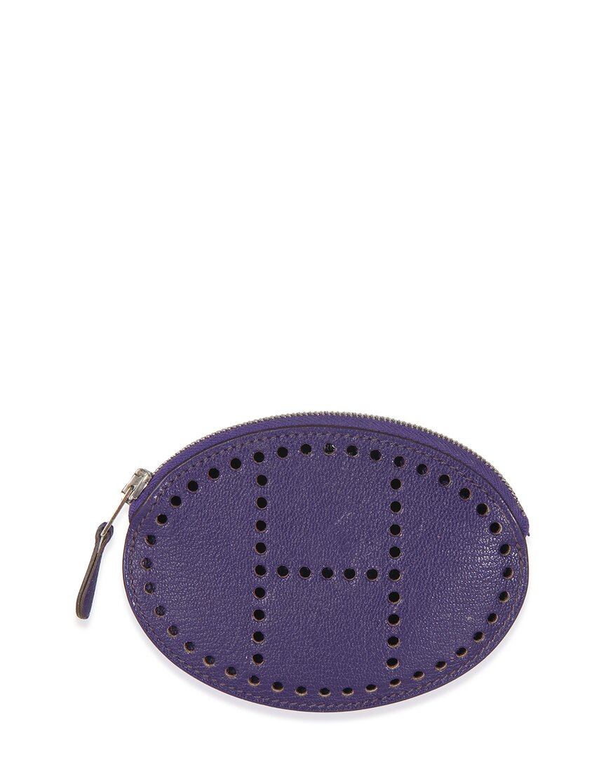 Pre-owned Hermes Hermès Purple Chevre Mysore Evelyne Coin Purse (authentic Pre-loved)