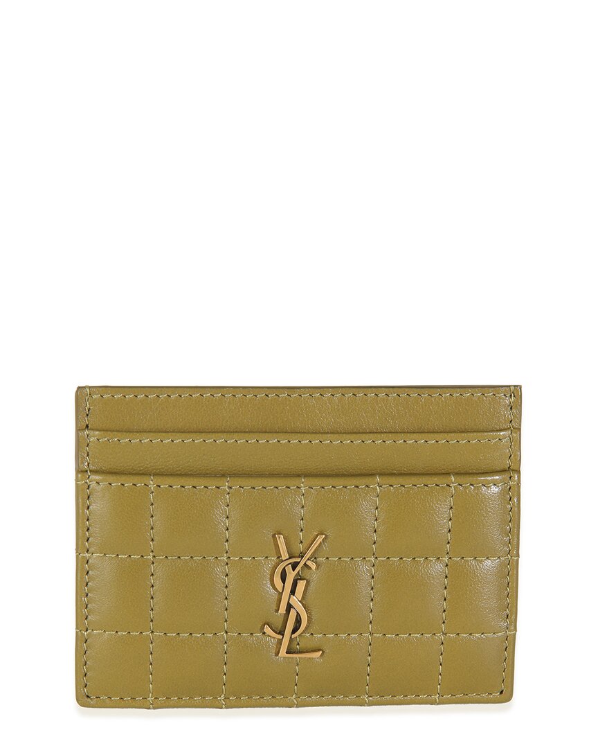 Saint Laurent Green Quilted Lambskin Leather Cassandre Credit Card Case  (authentic Pre-loved)