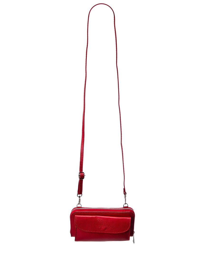 Persaman New York Corinne Leather Wallet On Strap In Red