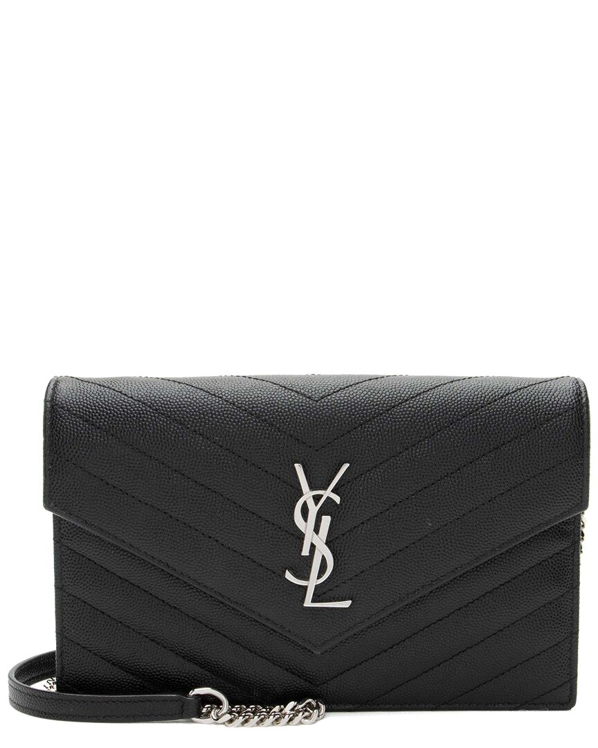 Saint Laurent Black Matelasse Leather Monogram Envelope Chain Wallet (authentic Pre-loved)