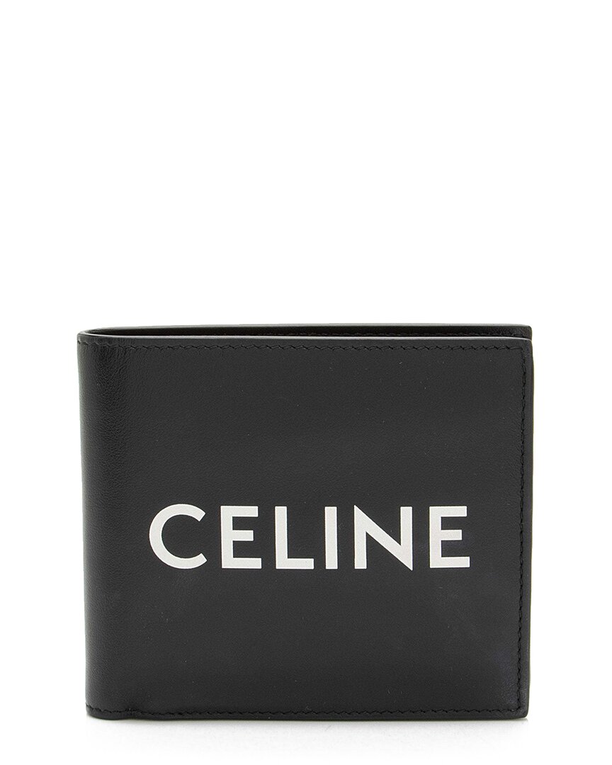 Celine Black Calfskin Logo Bifold Wallet (authentic Pre-loved) In Black