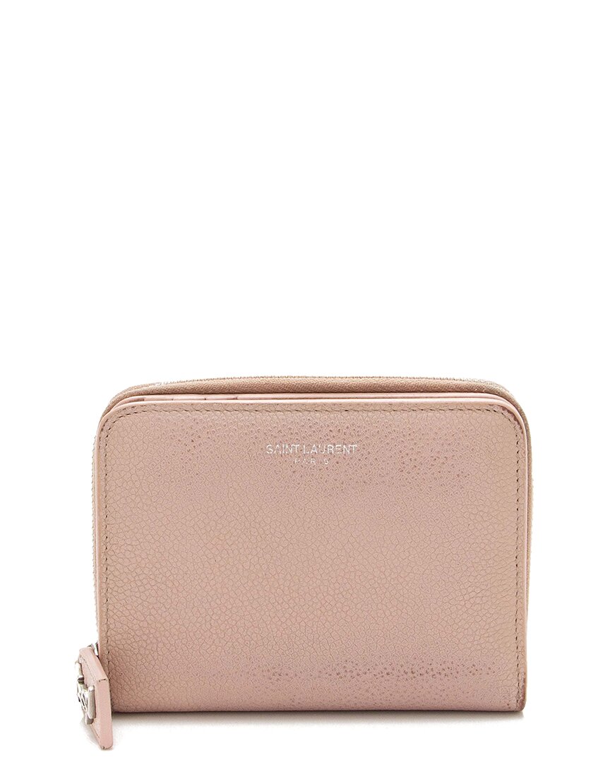 Saint Laurent Pink Calfskin Compact Zip Around Wallet (authentic Pre-loved) In Pink