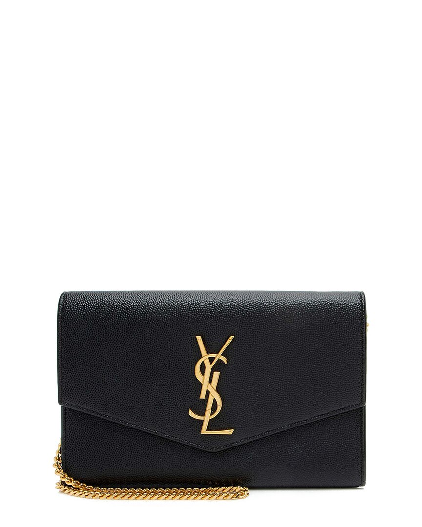 Saint Laurent Black Leather Monogram Uptown Chain Wallet (authentic Pre-loved) In Black