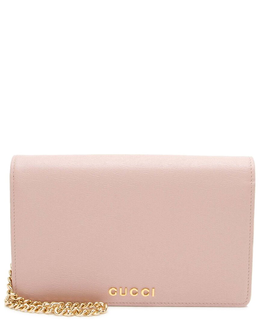 Gucci Pink Leather Script Wallet On Chain (authentic Pre-loved)