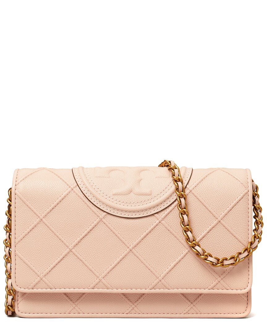 Tory Burch Fleming Soft Grained Leather Chain Wallet In Pink