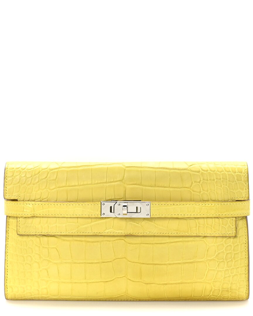 Pre-owned Hermes Hermès Mimosa Matte Alligator Kelly Longue Wallet (authentic Pre-loved)