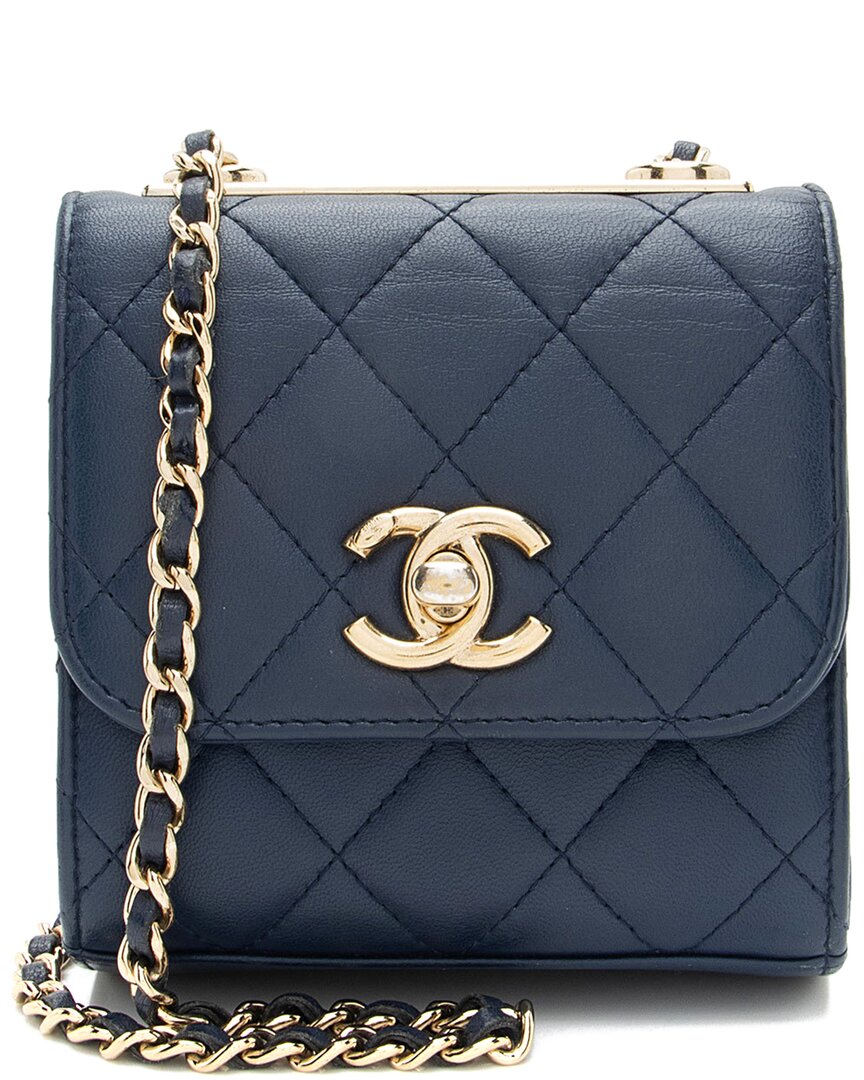 Pre-owned Chanel Blue Lambskin Trendy Cc Card Holder On Chain (authentic Pre-loved)