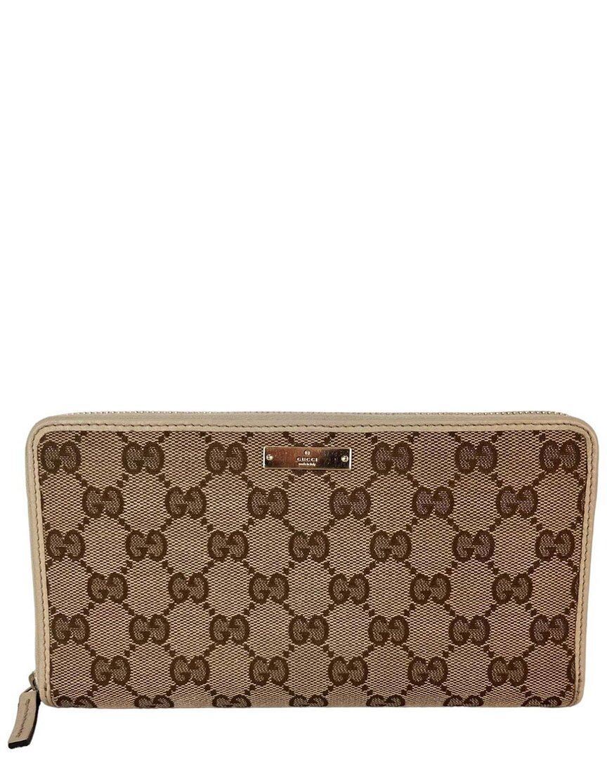 Gucci Brown Canvas Gg Logo Zip Around Long Wallet (authentic Pre-loved) In Brown