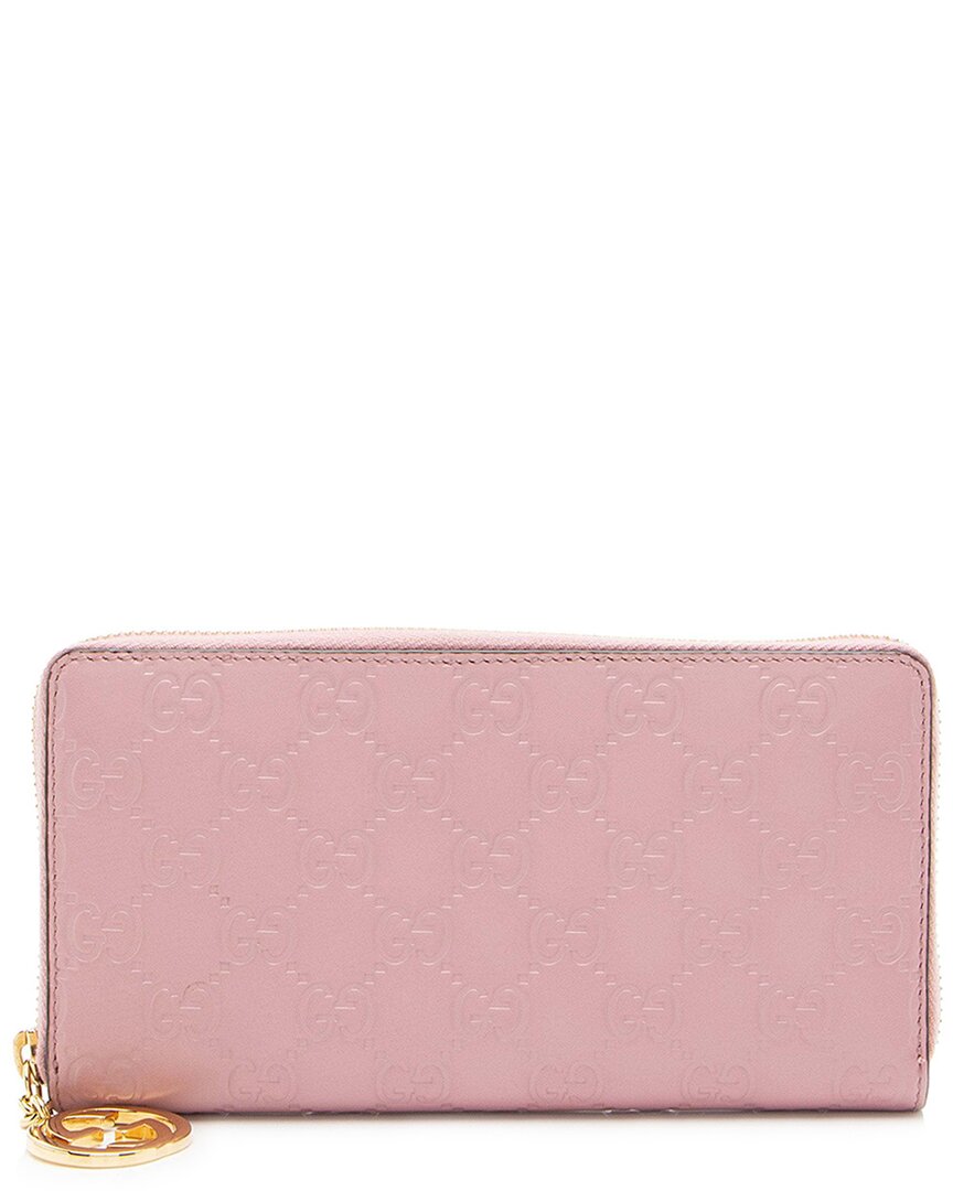 Gucci Pink Ssima Signature Zip Around Wallet (authentic Pre-loved) In Pink