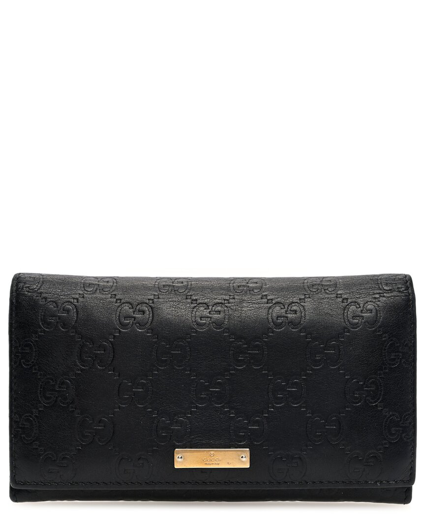 Gucci Black Ssima Leather Metal Bar Continental Flap Wallet (authentic Pre-loved)