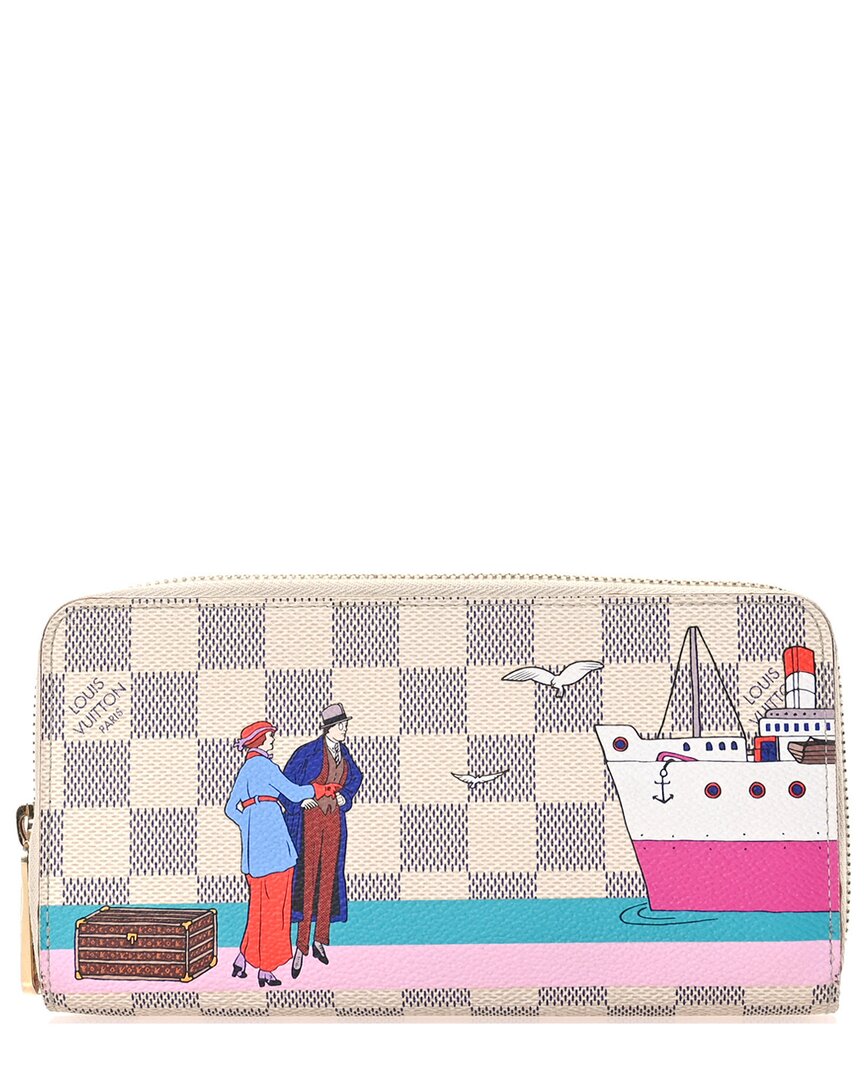 Pre-owned Louis Vuitton Rose Ballerine Damier Azur Coated Canvas 2016 Christmas Animation Zippy Wallet (authen