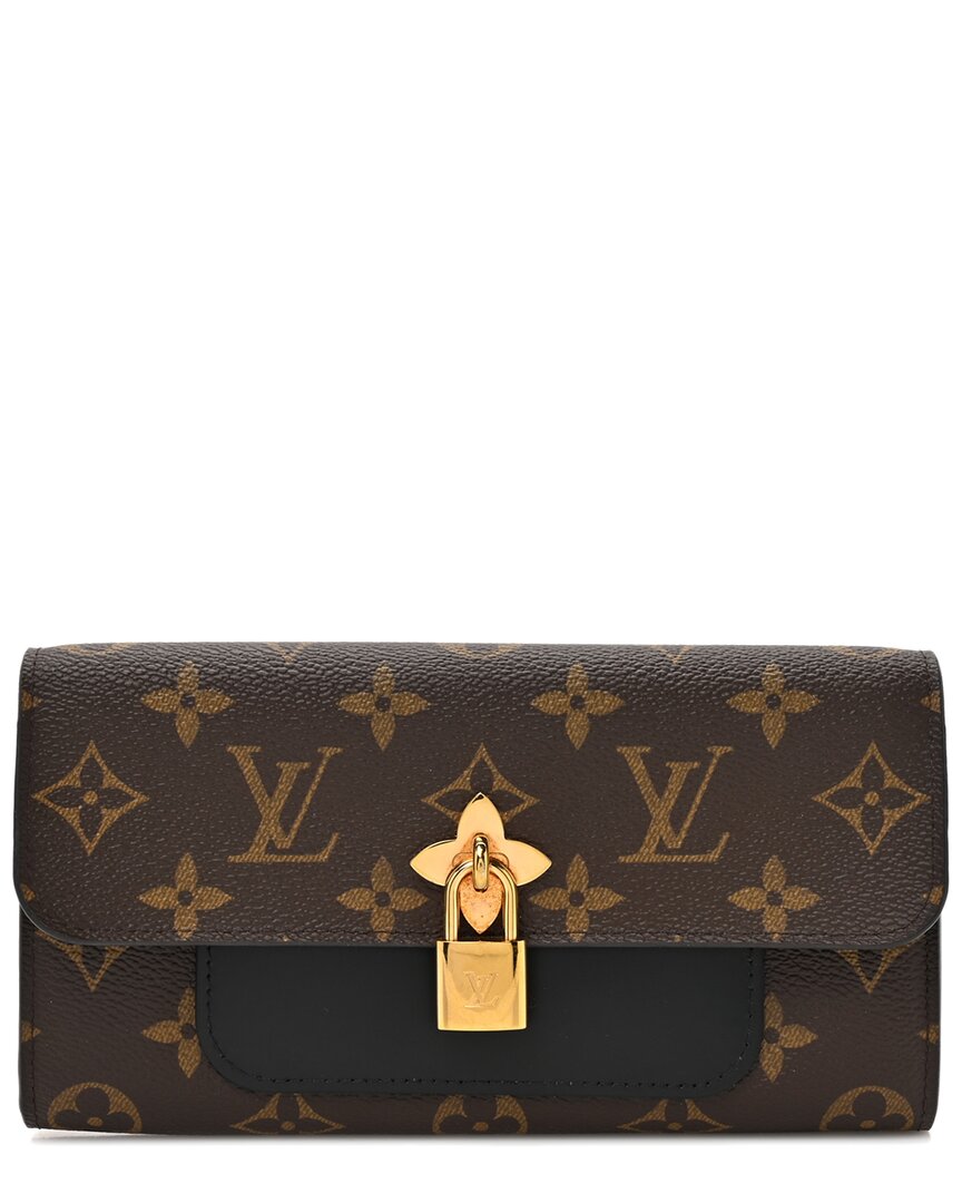 Pre-owned Louis Vuitton Black Monogram Coated Canvas Flower Lock Long Wallet (authentic Pre-loved)