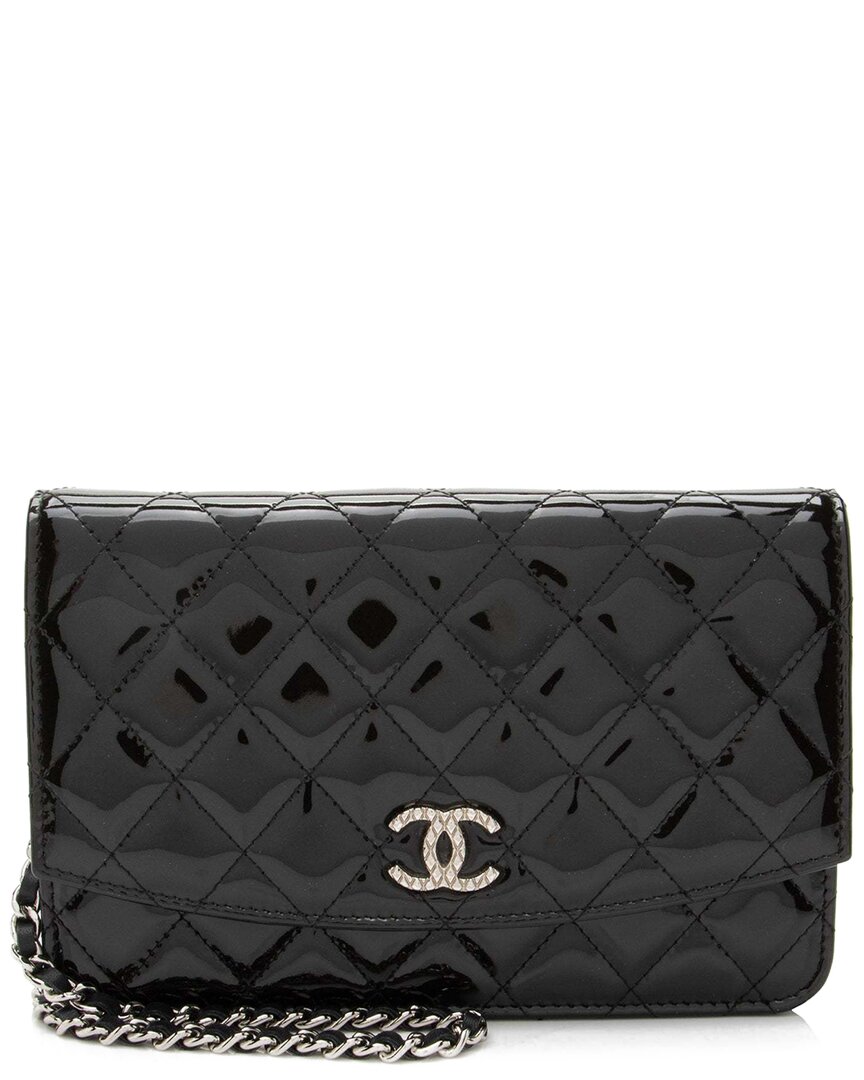 Pre-owned Chanel Black Patent Leather Classic Wallet On Chain (authentic Pre-loved)