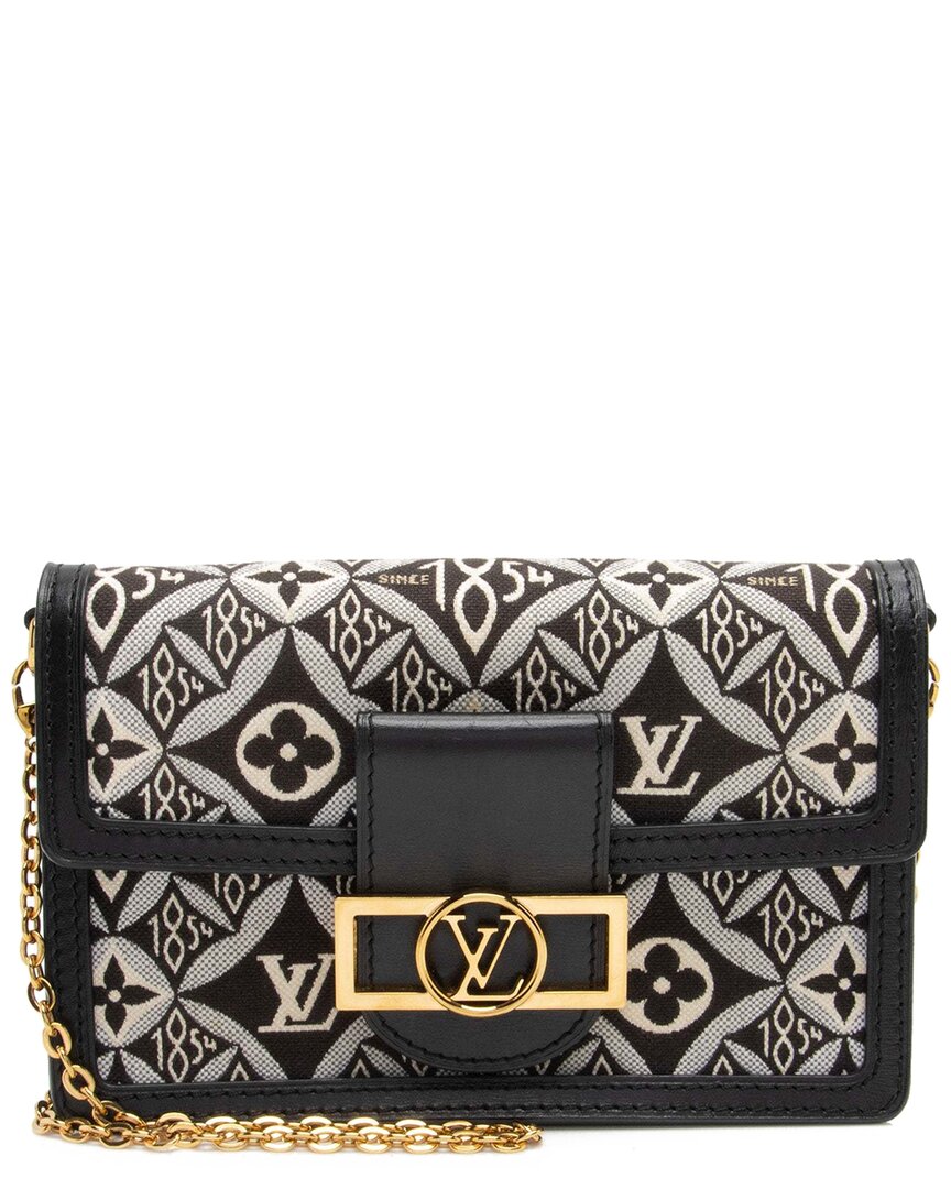 Pre-owned Louis Vuitton Black Leather Limited Edition Jacquard Since 1854 Dauphine Chain Wallet (authentic Pr