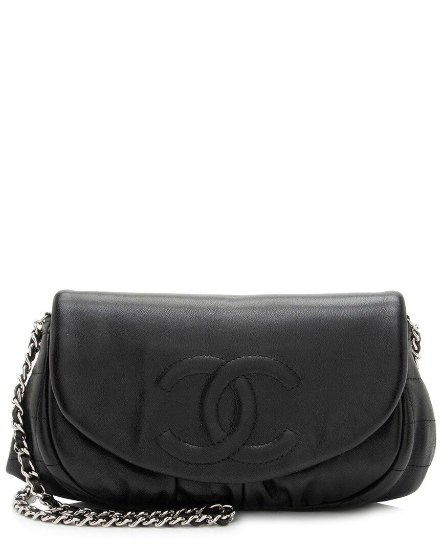 Pre-owned Chanel Black Lambskin Half Moon Wallet On Chain (authentic Pre-loved)