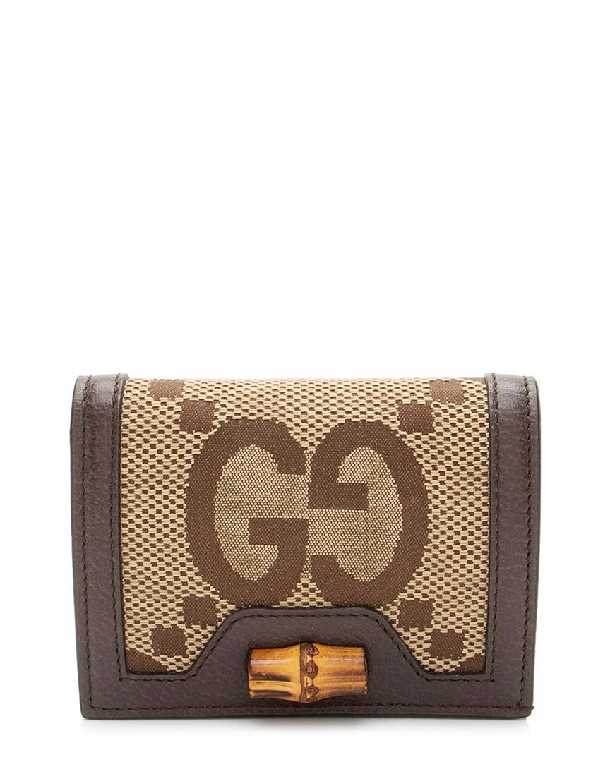 Gucci Brown Jumbo Gg Canvas Bamboo Diana Compact Wallet (authentic Pre-loved)