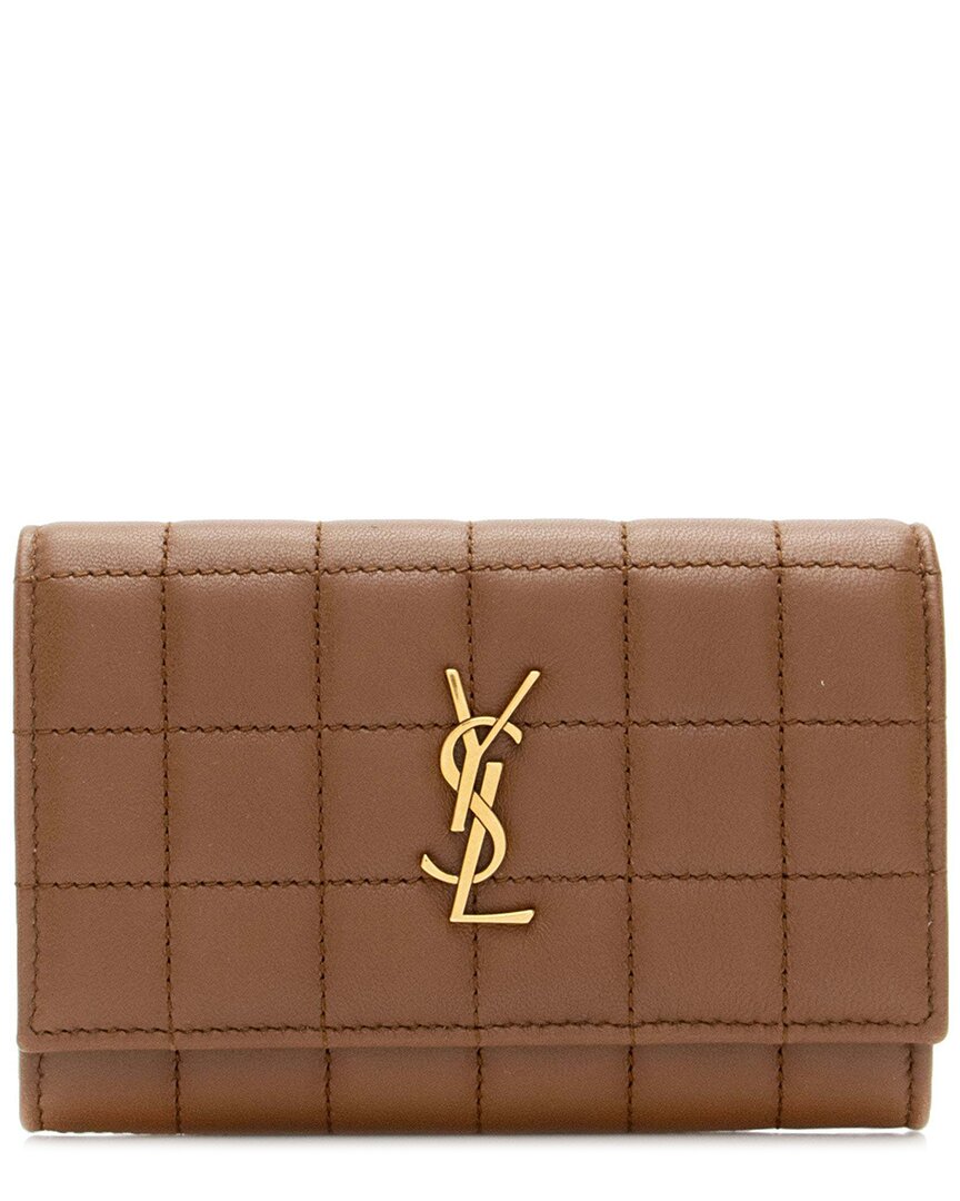 Saint Laurent Brown Matelasse Calfskin Monogram Cassandre Small Wallet  (authentic Pre-loved)