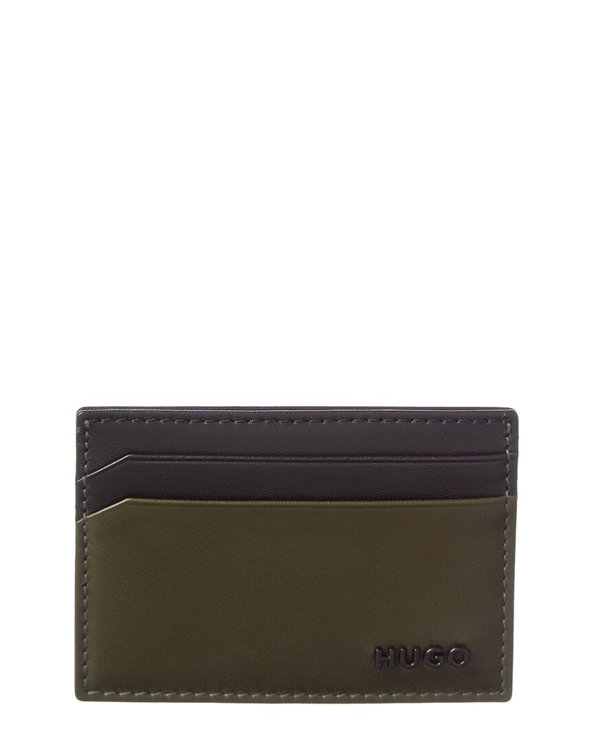 Hugo Boss Mett Leather Card Holder In Green