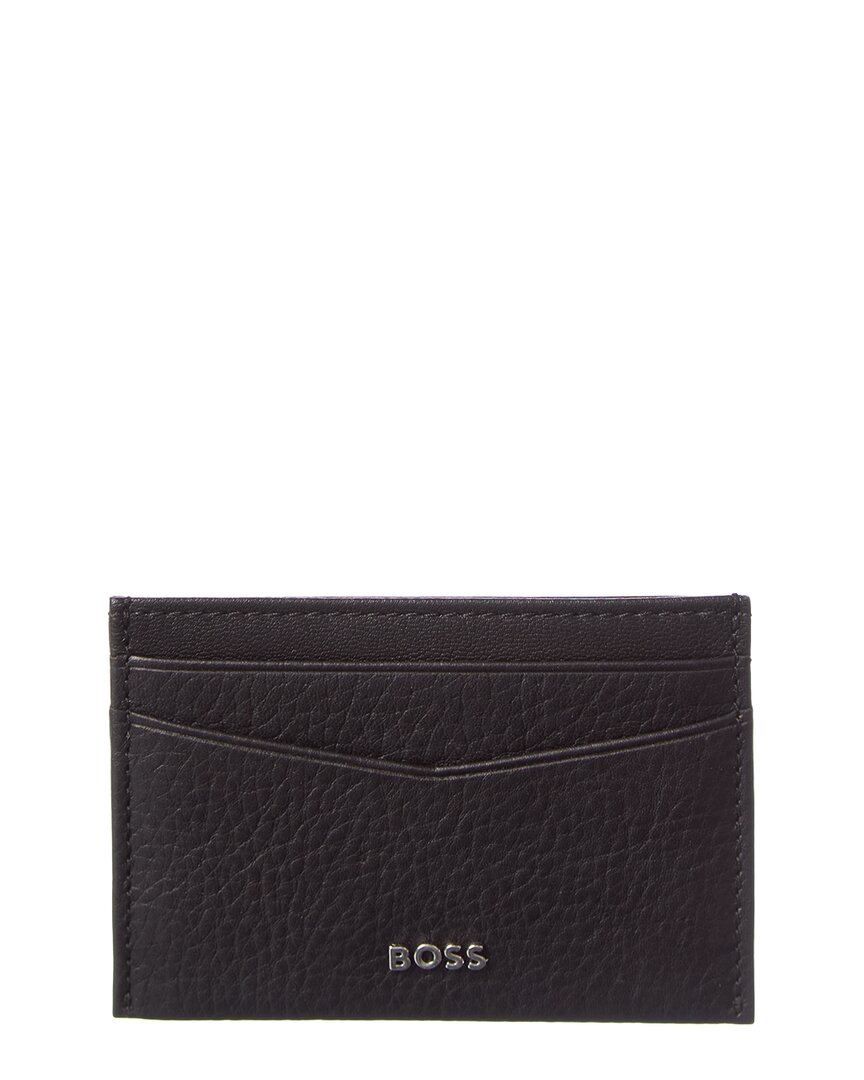 Hugo Boss New Crosstown Leather Card Holder In Black
