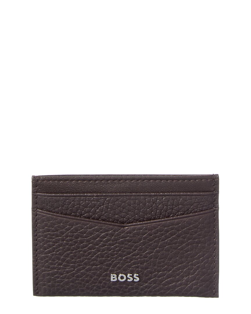 Hugo Boss New Crosstown Leather Card Holder In Brown
