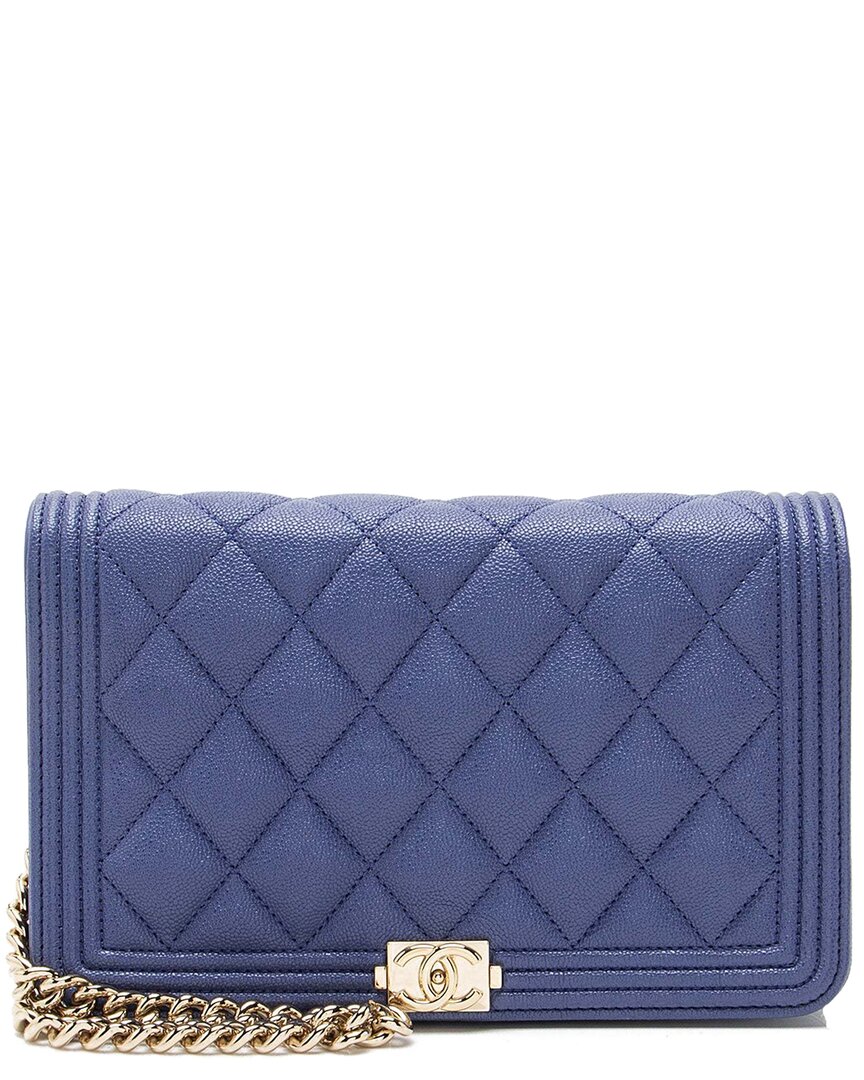 Pre-owned Chanel Caviar Leather Boy Wallet On Chain (authentic Pre-loved)