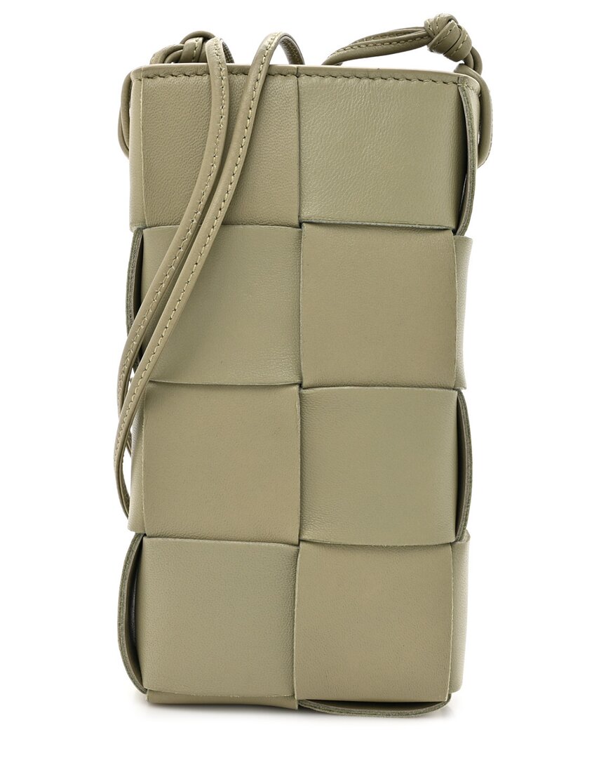 Bottega Veneta Travertine Intrecciato Maxi Cassette Phone Pouch (authentic Pre-loved) In Green