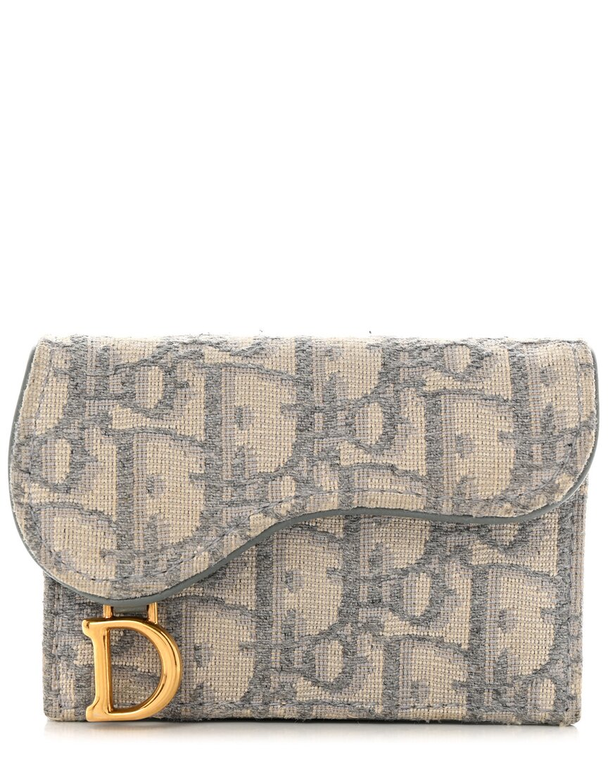 Dior Grey Oblique Perfo Jacquard Canvas Saddle Card Holder (authentic Pre-  Loved) In Neutral