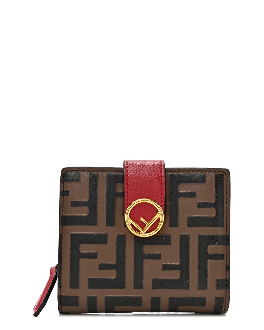 Fendi Black Vitello Cruise F Is  Bi-color Ff 1974 Embossed Compact Wallet  (authentic Pre-loved In Brown