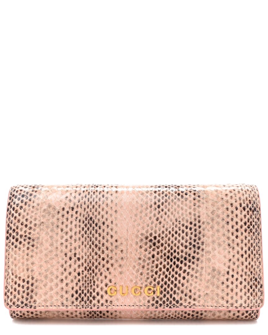 Gucci Pink Snakeskin Script Continental Zip Wallet (authentic Pre-loved)